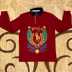 NWT Polo Ralph Lauren Burgundy UNI CREST Corduroy Collar Polo Rugby Shirt SMALL